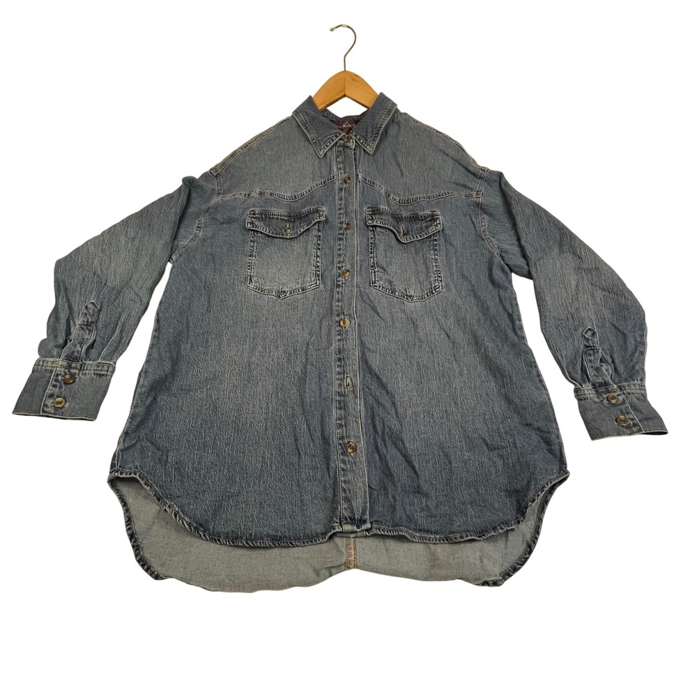 Gloria Vanderbilt Womens Medium Wash Denim Button Down Shirt Shacket Size M